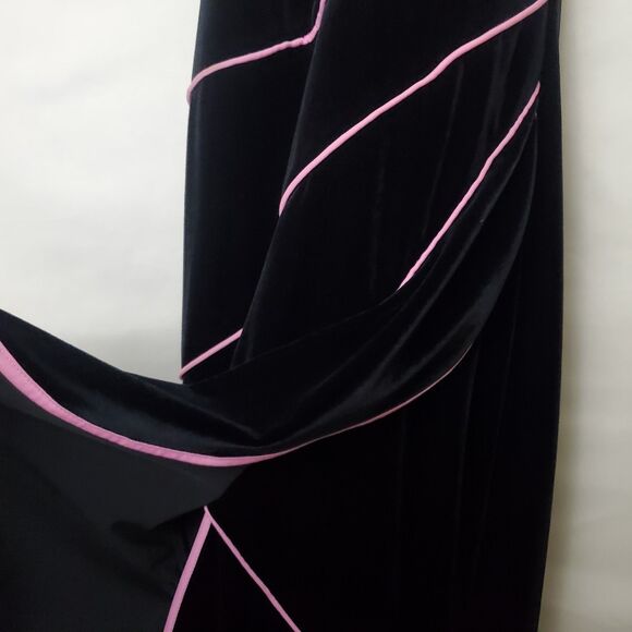 Vtg Betsy & Adam Halter Dress 6 Black Velvet Ruffle Maxi Pink Trim Whimsigoth - Picture 8 of 12